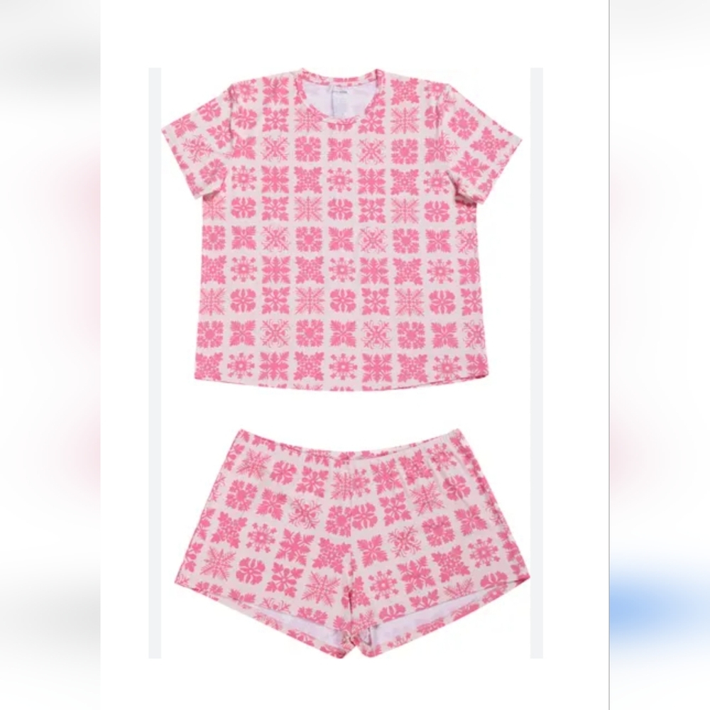 Coco Moon Hawaii Women's 2 piece Short Pajamas set shorts tee pink L new